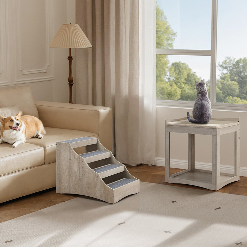 Escalier pour animaux Alliya, Gris patiné, H 32,5 po x l 60 po x P 22 po