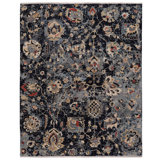 Hand Knotted Wool Floral Area Rug in Black