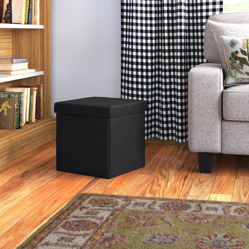 Faux Leather Ottoman, Black Faux Leather