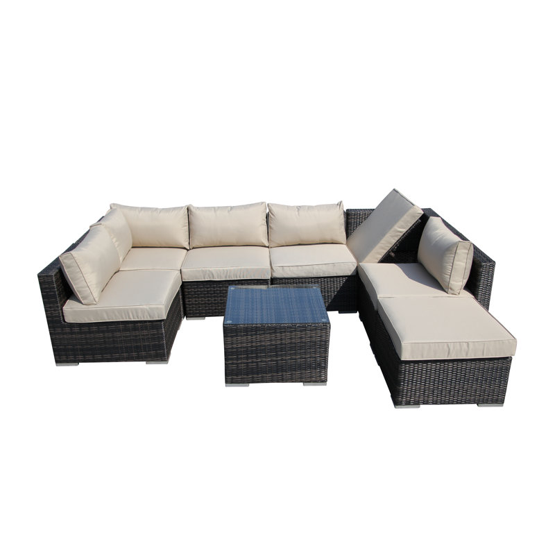 Vasilis 7 Seater Rattan Sofa Set, Mix Brown