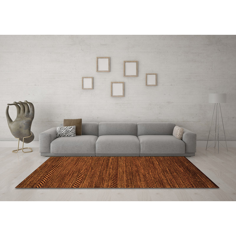 Tapis orange en chenille / polyester tissé à la machine Mikaya, Carré 5 pi