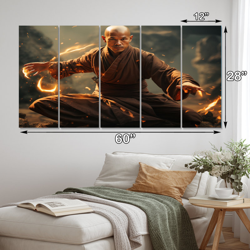 Kung fu II - impression sur toile de superhéros - 5 panneaux égaux