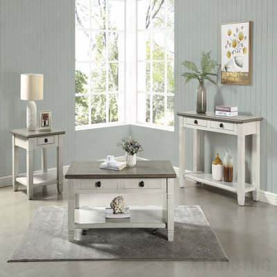 Mobilier de salon en bois blanc antique à 1 tiroir avec roulettes et 2 tiroirs