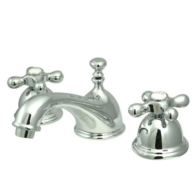 Kingston Brass Restoration Two-Handle 3-Hole Deck Mount Widespread Bathroom Faucet with Brass Pop-Up Drain