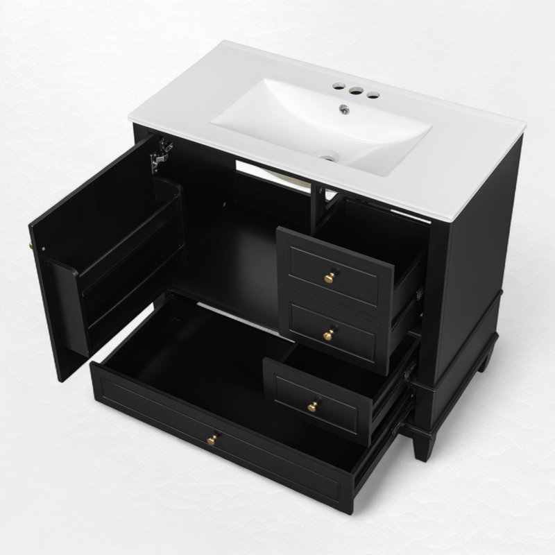 36" Single Bathroom Vanity Set With Ceramic Top, Black