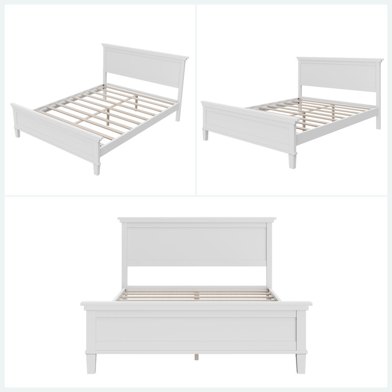 Bed Frame Platform with Headboard, White, Queen