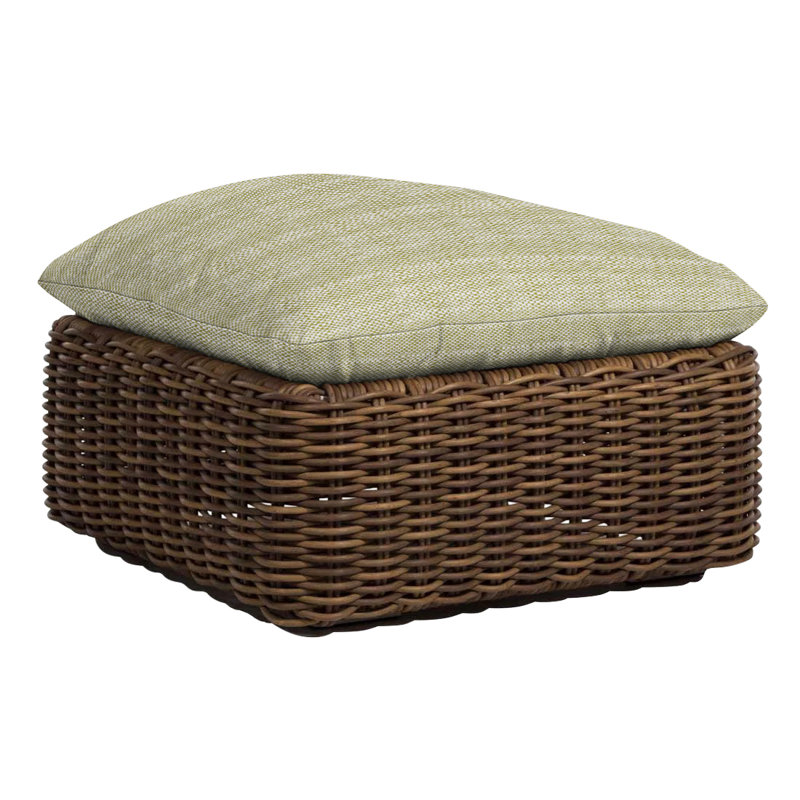 Montecito Outdoor Ottoman with Cushion, No Welt, Raffia, Intermix Bark