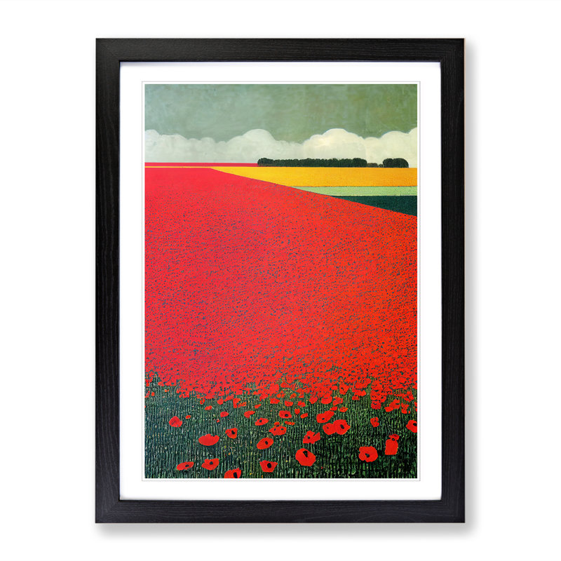 Aqilah Poppy Flower Field Landscape Vol.2 1 Piece Single Picture Frame Wall Art, 64cm H x 46cm W x 2cm D, Oak