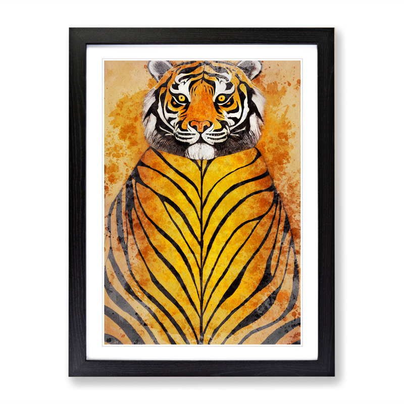 Tiger in Watercolour - Framed Print, 34cm H x 25cm W x 2cm D, Black Framed