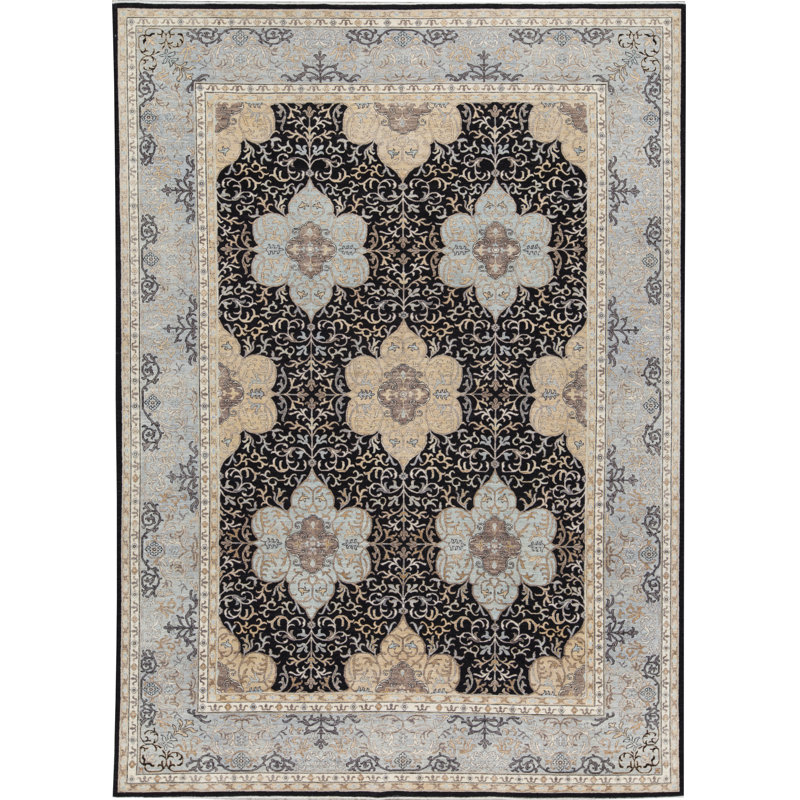 Hand-Knotted High-Quality Black and Gray Area Rug