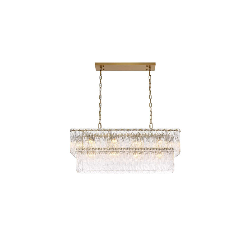 Lustre en verre 36 pouces Isabellamarie, H 14 po x l 36 po x P 11 po, Or satiné, 14 lumières