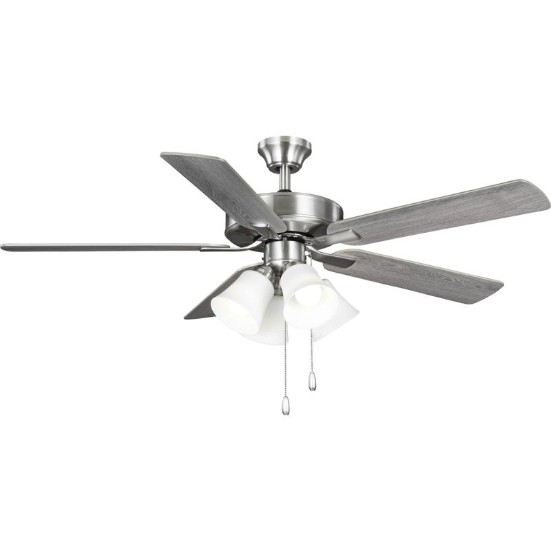 Ventilateur de plafond standard à 5 pales de 52 po avec chaîne de traction et ensemble d'éclairage inclus, Nickel brossé