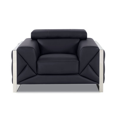 Black Genuine Leather Chair with Adjustable Headrests