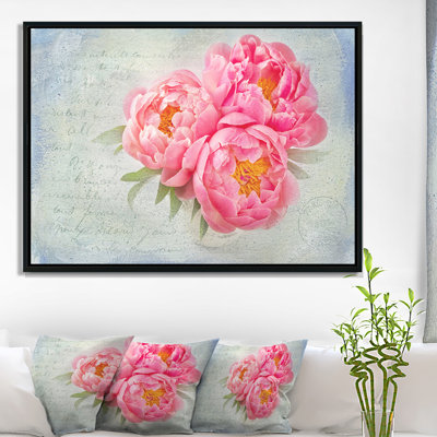 " Floral Pink Peony Flowers In White Vase Graphic Art "