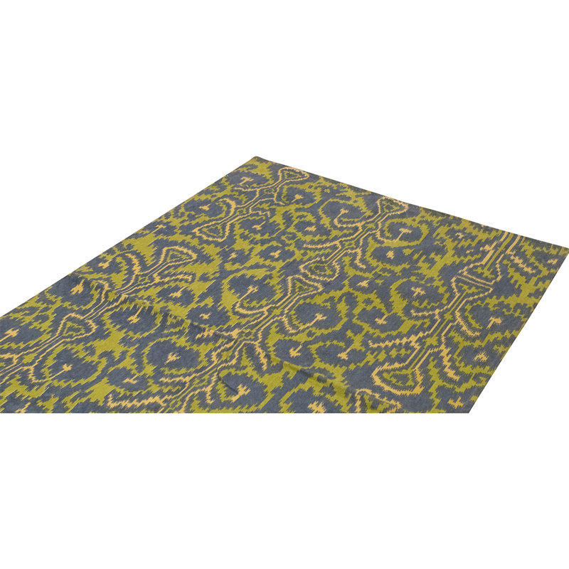 Flatweave Wool Ikat Area Rug in Green And Multi