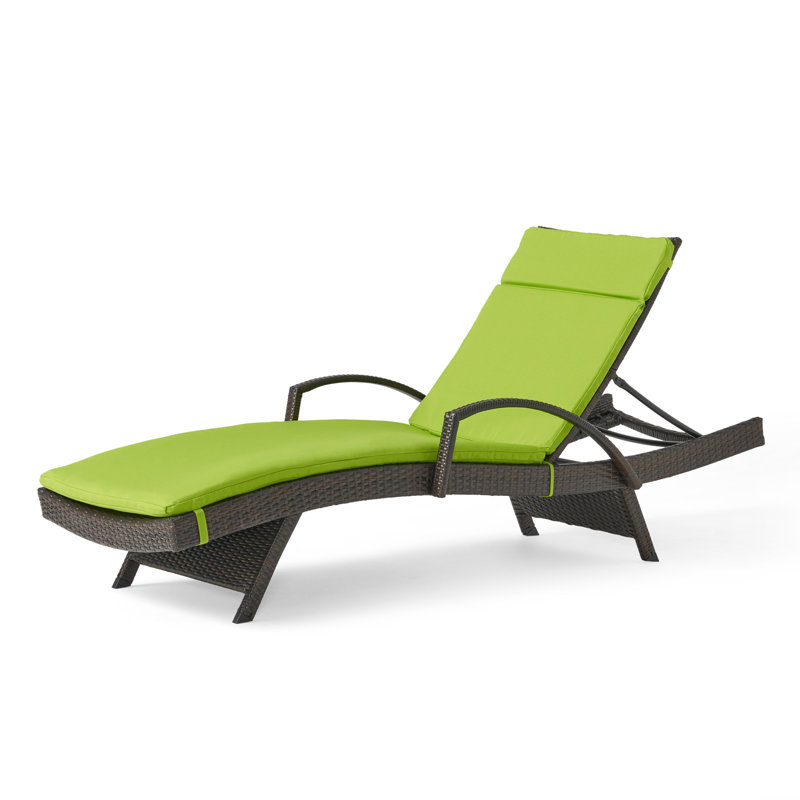 Billur Outdoor Wicker Chaise Lounge , Cushion Included, Green