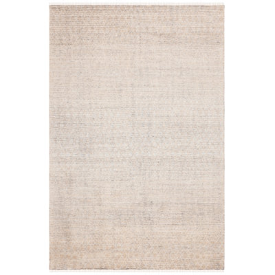 Tapis beige / ivoire à motif géométrique en laine / coton noué à la main Joshawa 801
