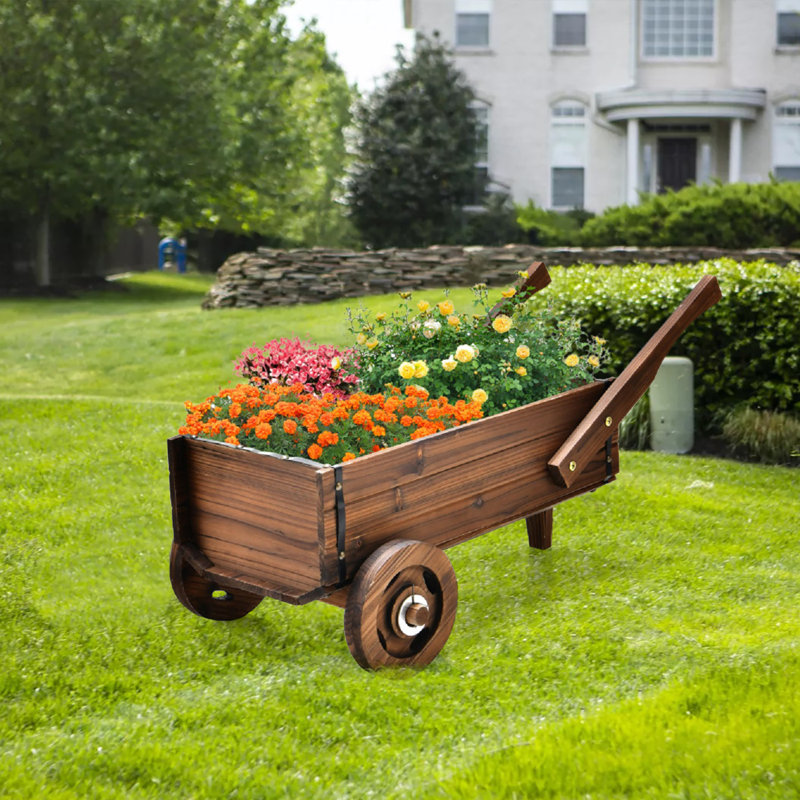 Anestin Handmade Wood Wheelbarrow Planter