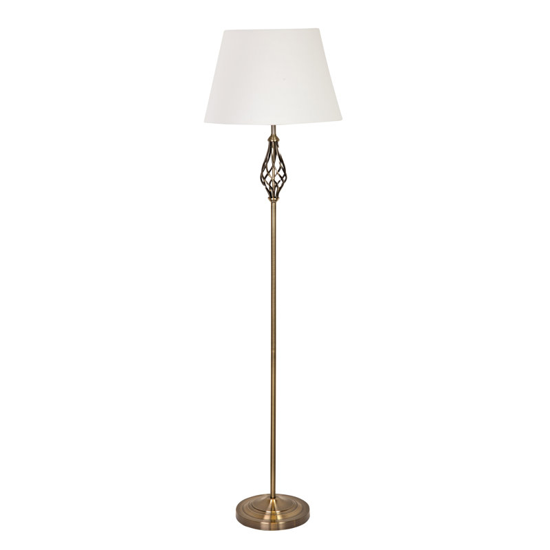 Backus 165cm Traditional Twist Floor Lamp, Antique Brass, Ivory