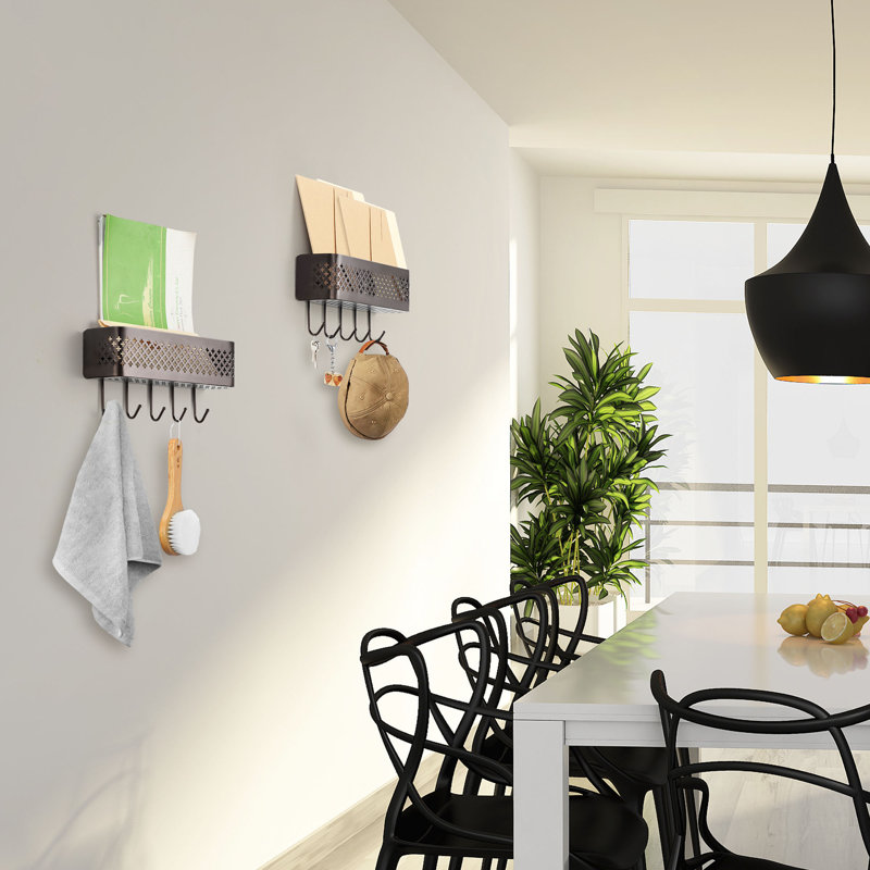Metal Wall Organizer with Key Hooks