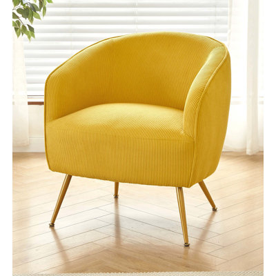 Fauteuil demi-tonneau en velours côtelé moderne avec pieds en métal doré
