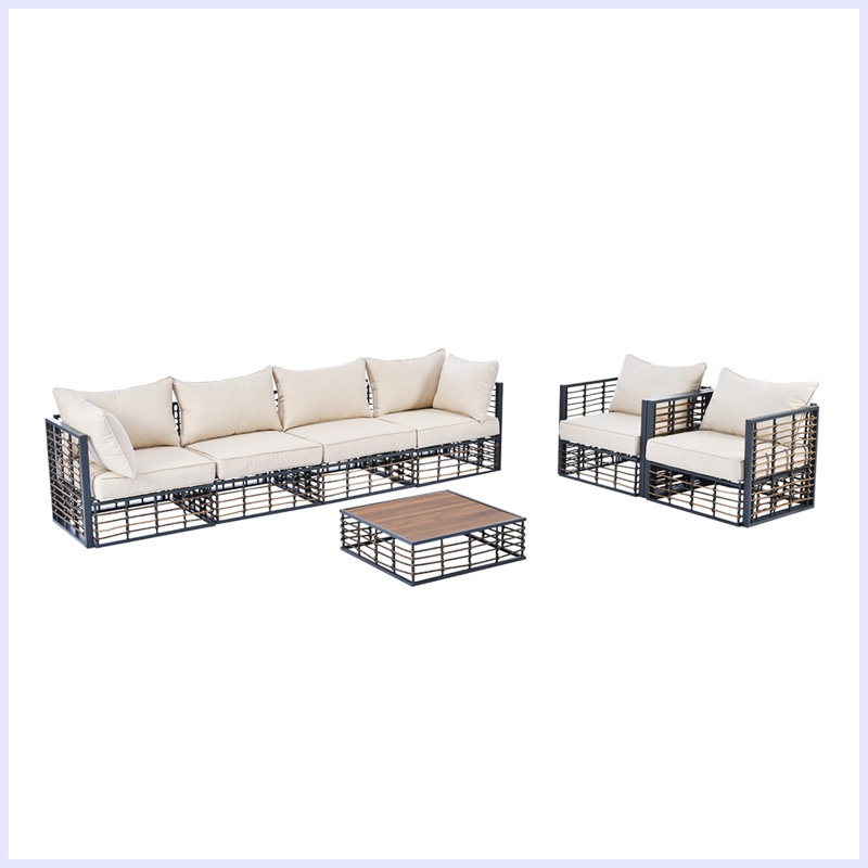 Sujei 6 - Person Patio Conversation Set with Cushions, Brown, Gray