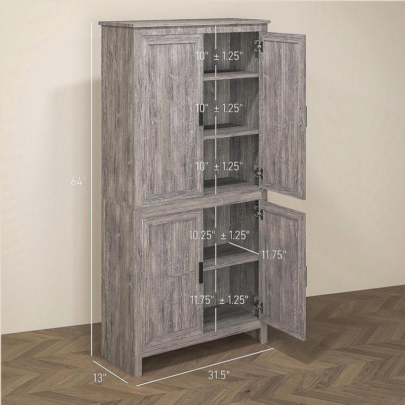 Armoire de rangement autoportante, garde-manger avec tablettes réglables, Gris