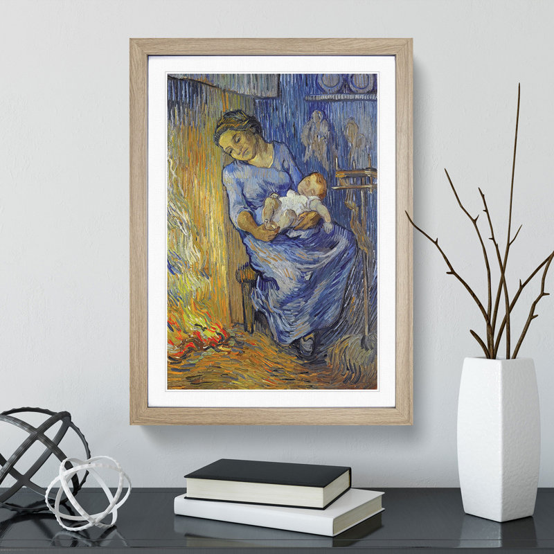 Mother with Child by Vincent Van Gogh - Framed Print, 36cm H x 27cm W x 2cm D, Oak Framed