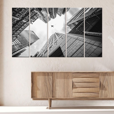 Urban Skyline Canvas Print: Modern Airplane City Photography,5P Wrapped Canvas