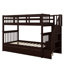 Lit superposé simple au-dessus de simple avec escalier et trois tiroirs de rangement, structure de lit superposé en bois franc pour escalier-1213955416