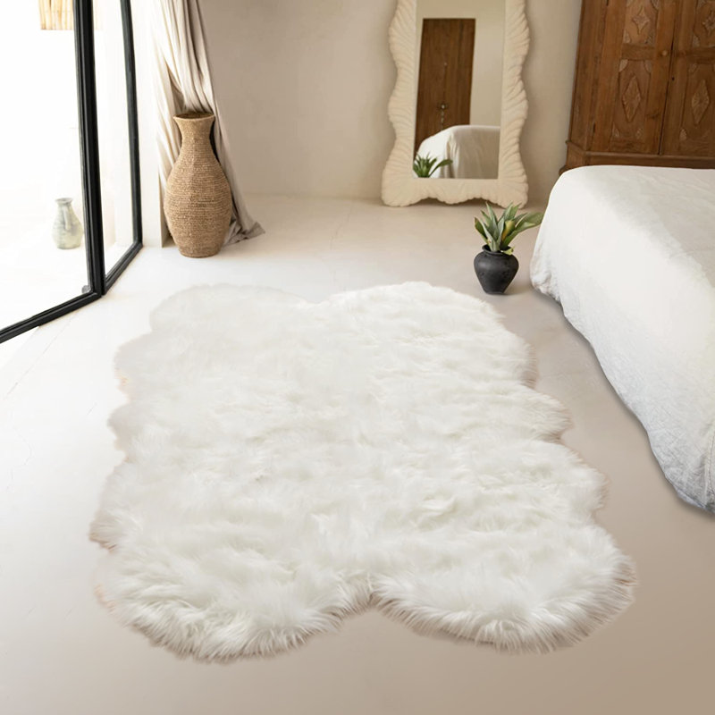 Tapis blanc moelleux, deux couleurs disponibles, tapis à poils longs fantaisie, Rectangulaire 4 pi x 6 pi, Blanc