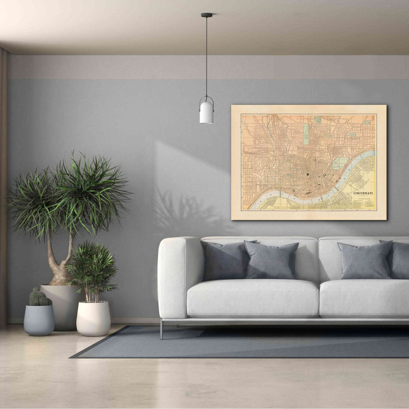 «Map of Cincinnati» par Wild Apple Portfolio, art mural sur toile, H 40 po x l 54 po x P 1,5 po