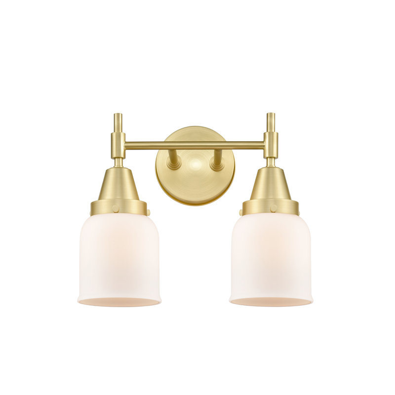 Éclairage pour meuble-lavabo à 2 lumières à intensité variable Gayle, Ampoule DEL rétro 4 watts, Laiton satiné, Blanc mat