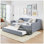 Lit de jour rembourré convertible avec dossier capitonné, canapé-lit polyvalent 3 en 1 avec lit gigogne escamotable et rangement latéral, parfait pour une vie compacte