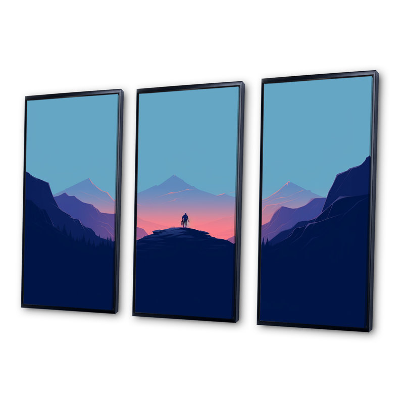 «Man Alone On A Bold Landscape Sunrise - Landscape Mountains Wall Art Living Room», ensemble, Cadre flottant noir