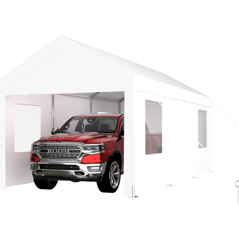 Heavy Duty Carport 10' X 20', Portable With 2 Doors And 4 Ventilated Windows, For Car, Truck, White Garage &, White