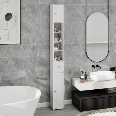 Tall Slim Bathroom Storage Cabinet, Freestanding Bathroom Cabinet With 1 Drawer, 2 Doors And 4 Adjustable Shelves