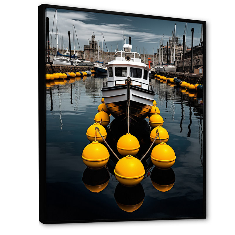 Port Wharf Reflections I - impression, H 32 po x l 24 po x P 1 po, Cadre flottant noir
