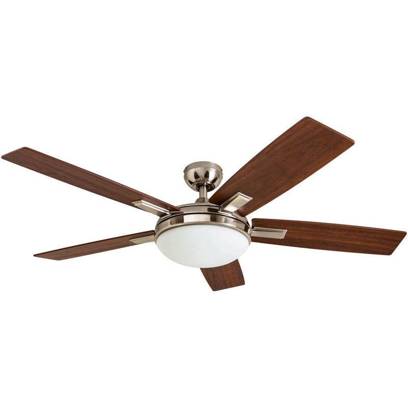 Benton 52" Ceiling Fan with LED Light, Brushed Nickel with Walnut Blades