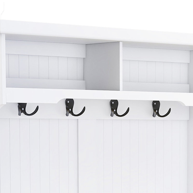 Banc de vestibule avec rangement pour chaussures et porte-manteau à 4 crochets, blanc - produit 4 crochets