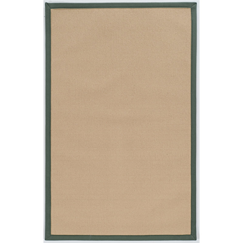 Nannette Handmade Medium Beige Berber with Green Cotton Border Made in the USA Area Rug, Rectangle 1'10" x 2'10"