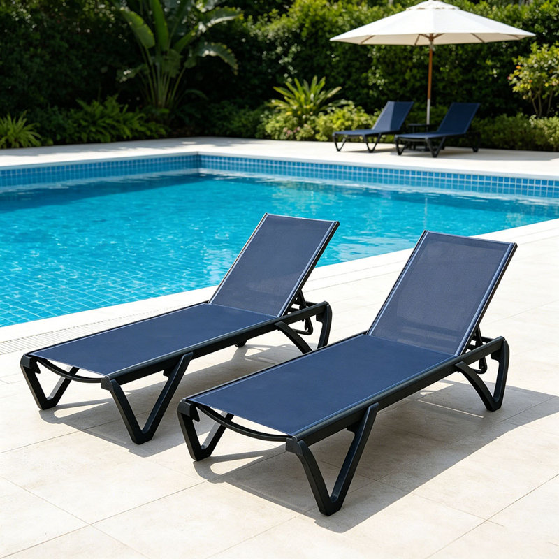 Méridienne d'extérieur, méridienne en aluminium et plastique 2 pièces avec dossier réglable à 5 positions et roulettes, fauteuil inclinable pour patio