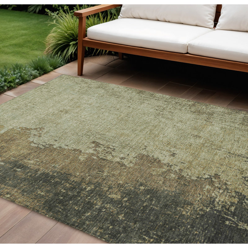 Tapis intérieur/extérieur lavable, abstrait, vert olive et brun, 2,74 m x 3,66 m