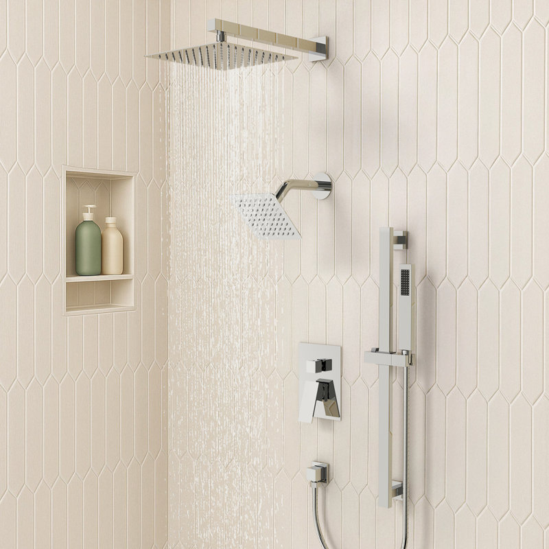 Wall Mount High-Pressure Rainfall Shower Faucet, Dual Showerheads System with Handheld Shower, Chrome