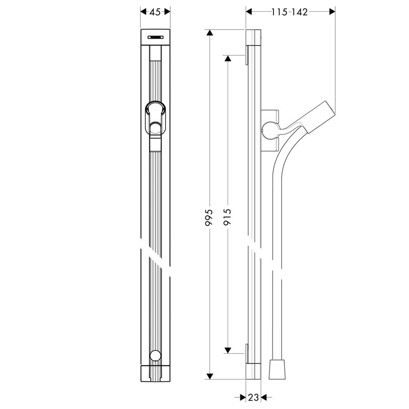 Raindance S Wall Bar, Chrome
