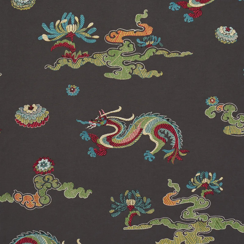 Hanlun Dragon Embroidery Fabric, Charcoal