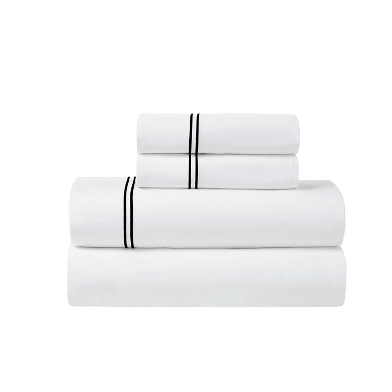 Ensemble de draps de lit Fieldstone, Ensemble de draps pour grand lit avec 2 taies d'or, Blanc / noir