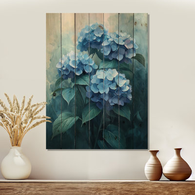 Hydrangea Blossom Harmony I - Hydrangea Wood Print - On Natural Pine Wood