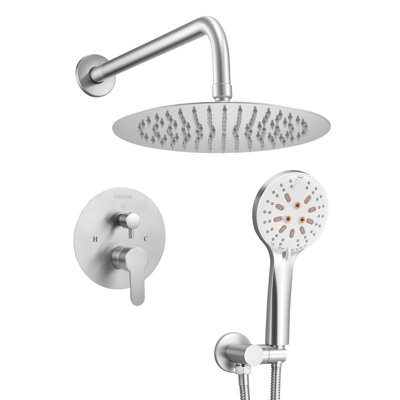 Ensemble de robinet de douche, système de douche de salle de bain à pluie avec pomme de douche à pluie ronde de 10 pouces et douchette, robinetterie de salle de bain murale avec valve en laiton et ensemble de garniture, nickel brossé
