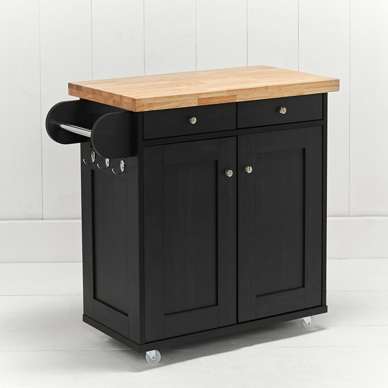 LPD Home Solid Wood Top Kitchen Island, Black